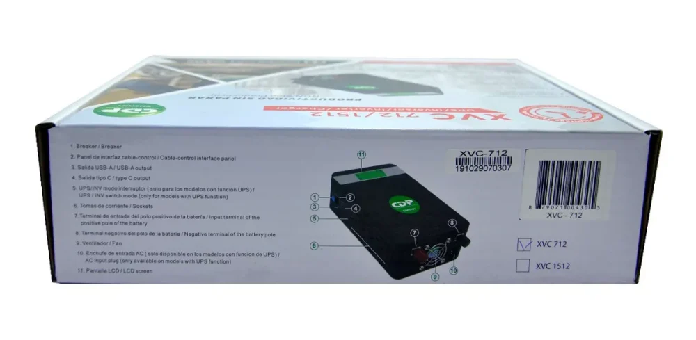 CDP XVC-712 INVERSOR CARGADOR 4 Tomas 2USB LCD XVC-712 - Imagen 3