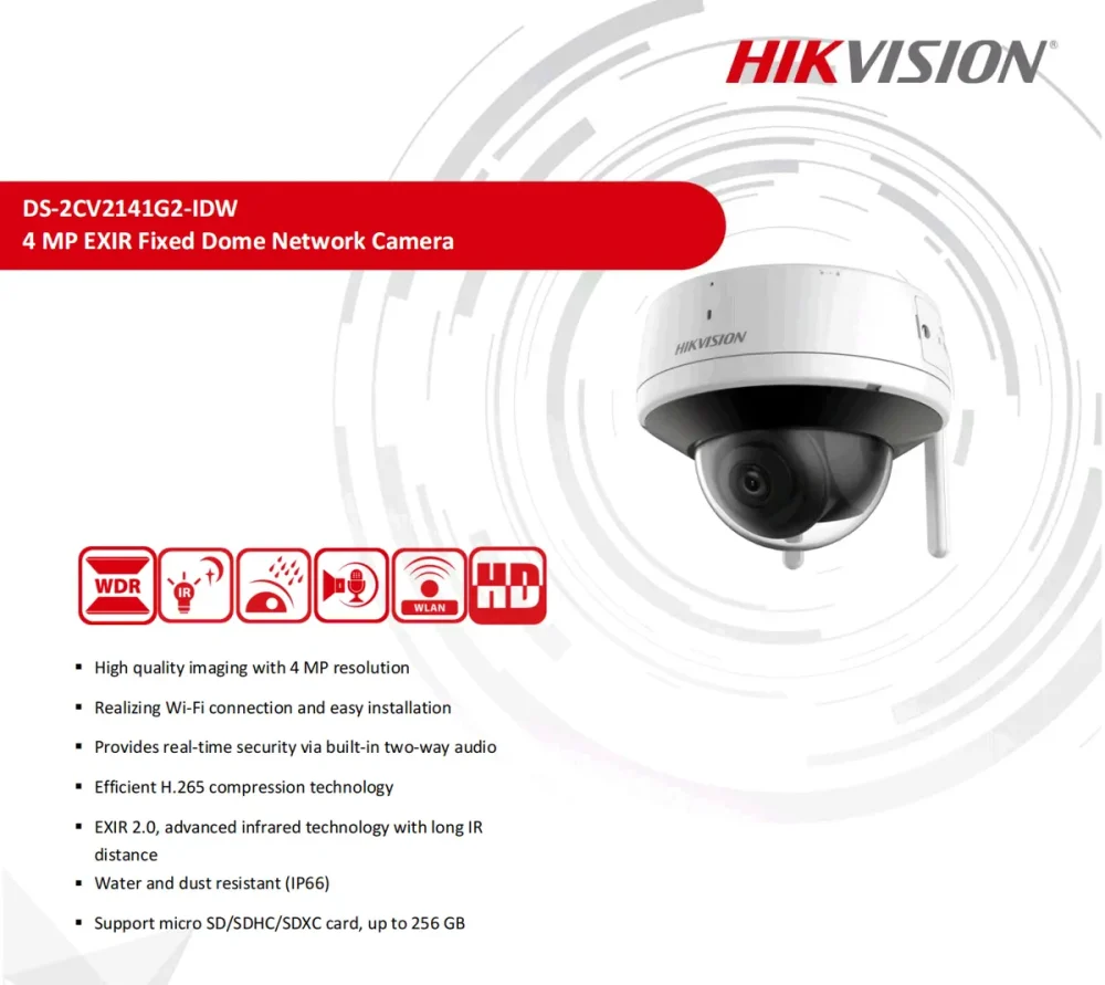 HIKVISION CAMARA WIFI TIPO DOMO IP 4MP DS-2CV2141G2-IDW